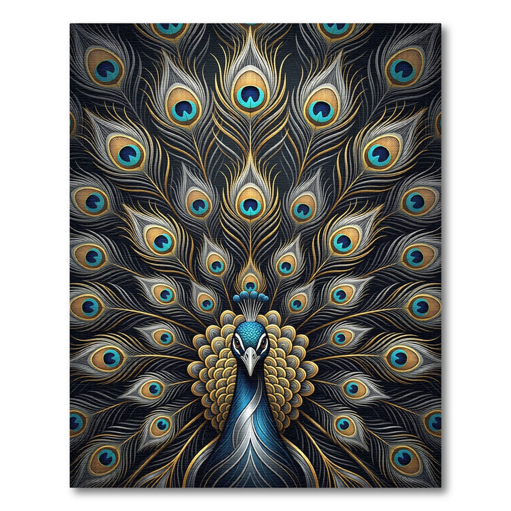 Majestic Peacock Feather Gold Rug