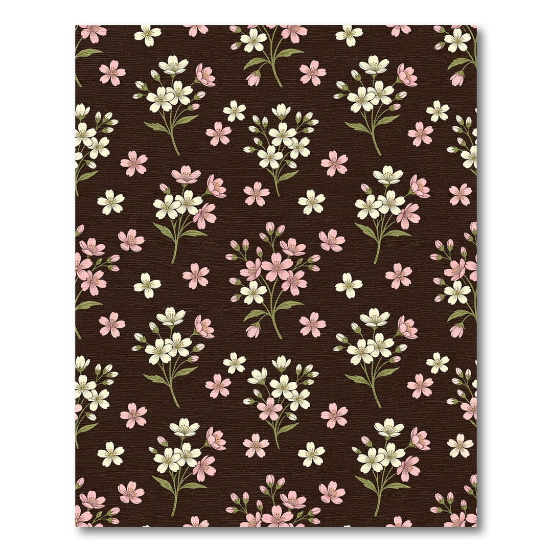 Pink White Blossom Branches Dark Brown Rug