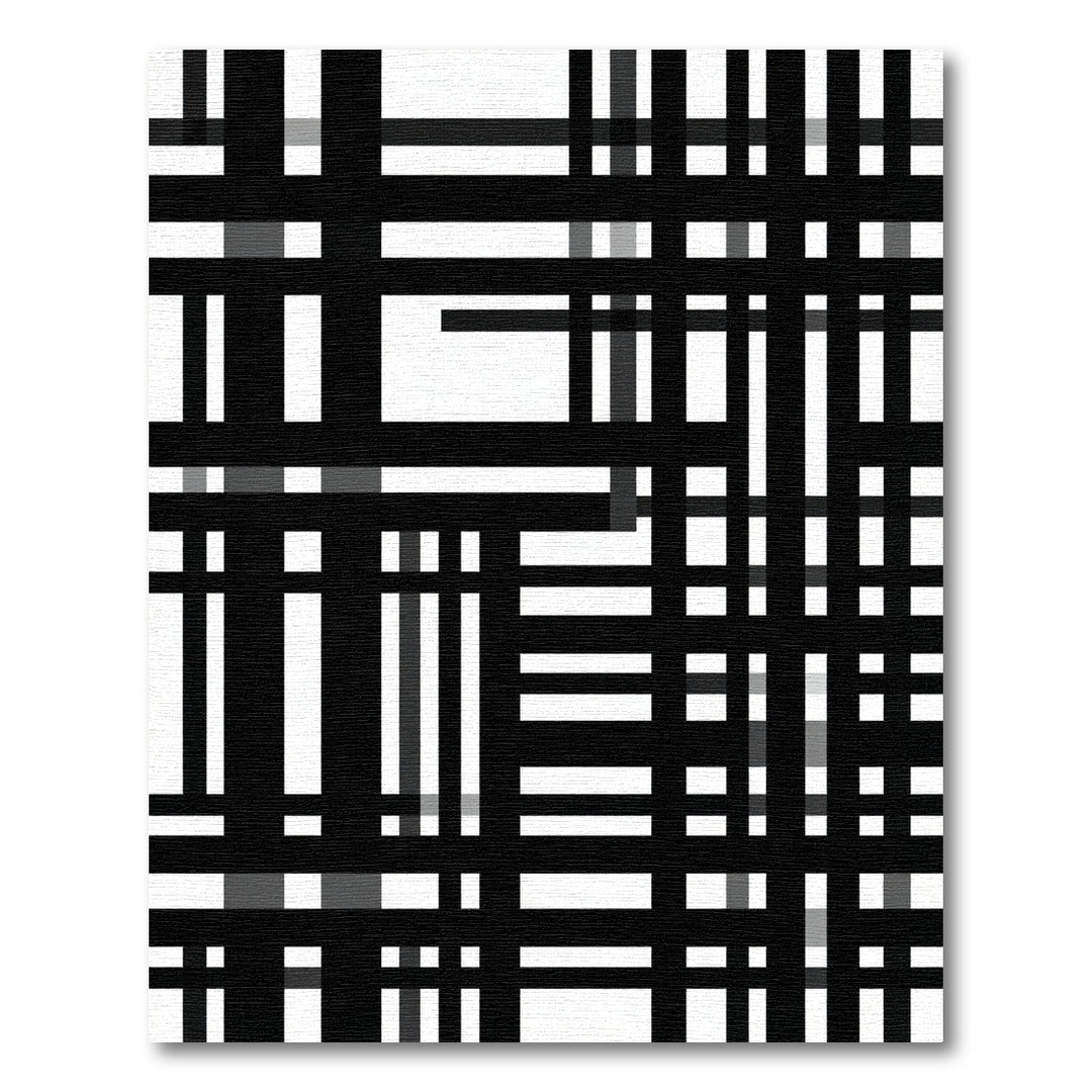 Black White Geometric Plaid Ticking Rug