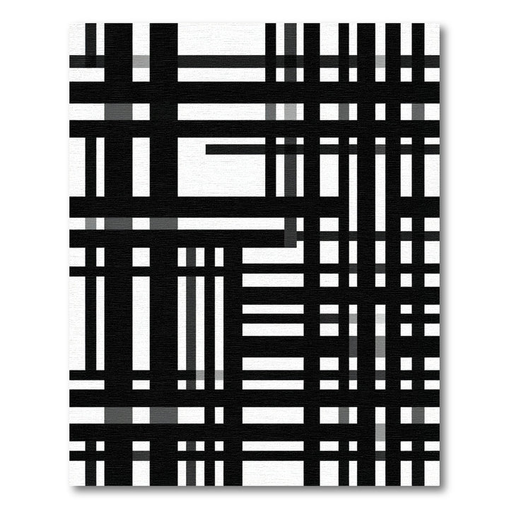 Black White Geometric Plaid Ticking Rug