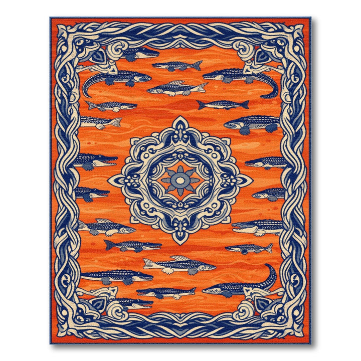 Orange Alligator Fish Area Rug