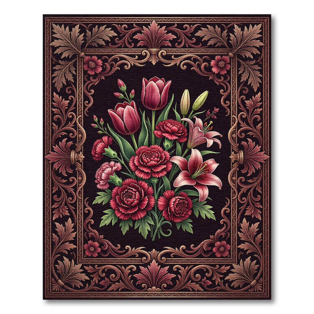Baroque Crimson Floral Bouquet Rug