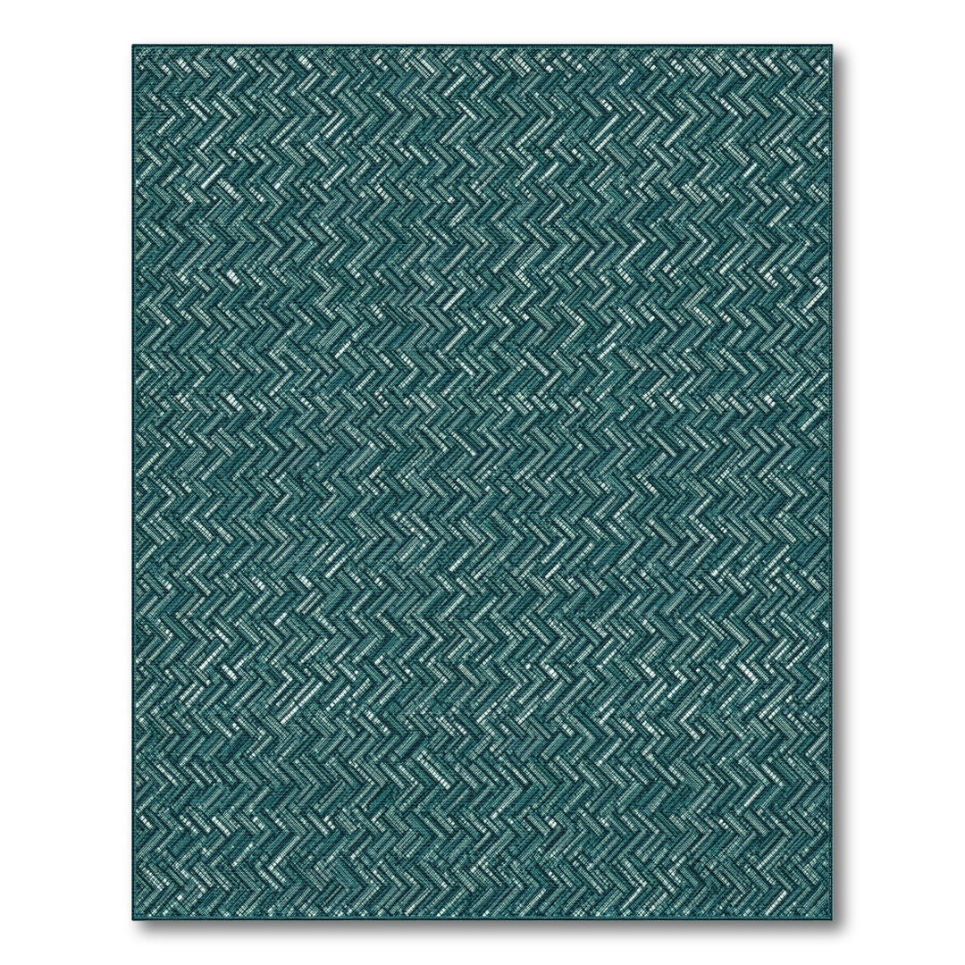 Teal Herringbone Geometric Area Rug