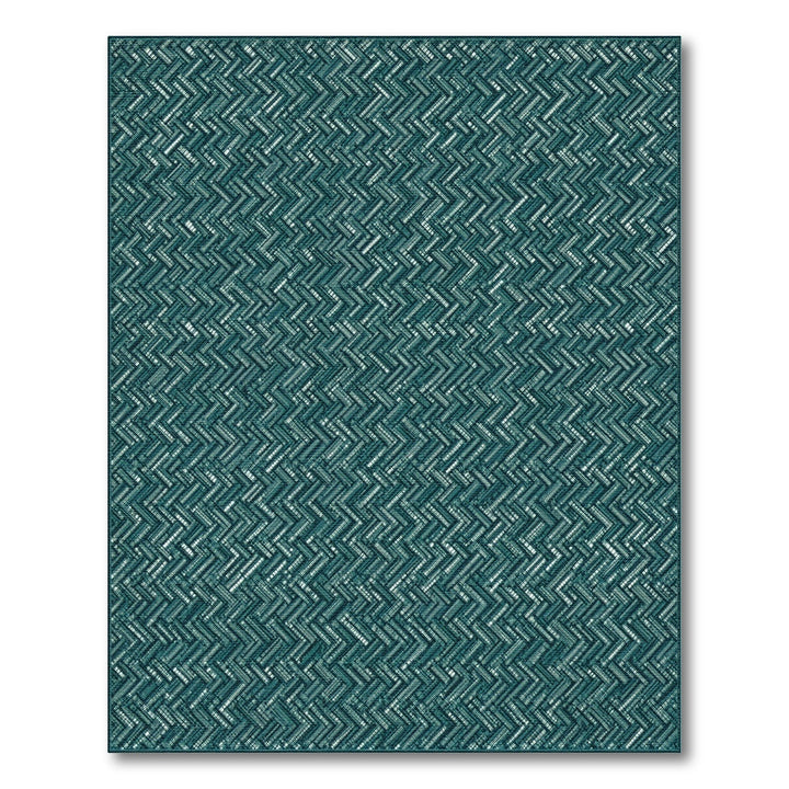 Teal Herringbone Geometric Area Rug
