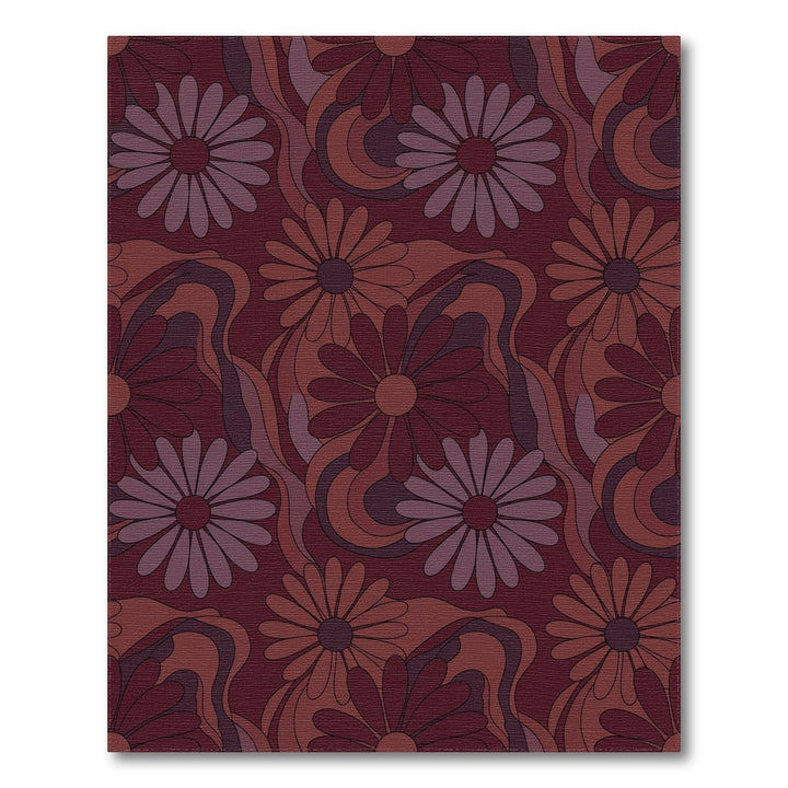 Retro Burgundy Floral Swirl Rug