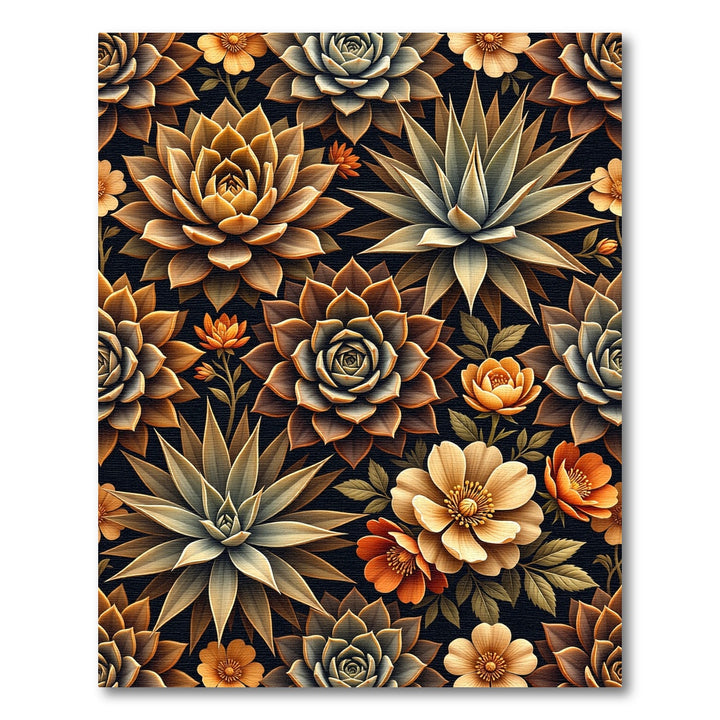 Golden Earthy Succulent Botanical Collection Rug