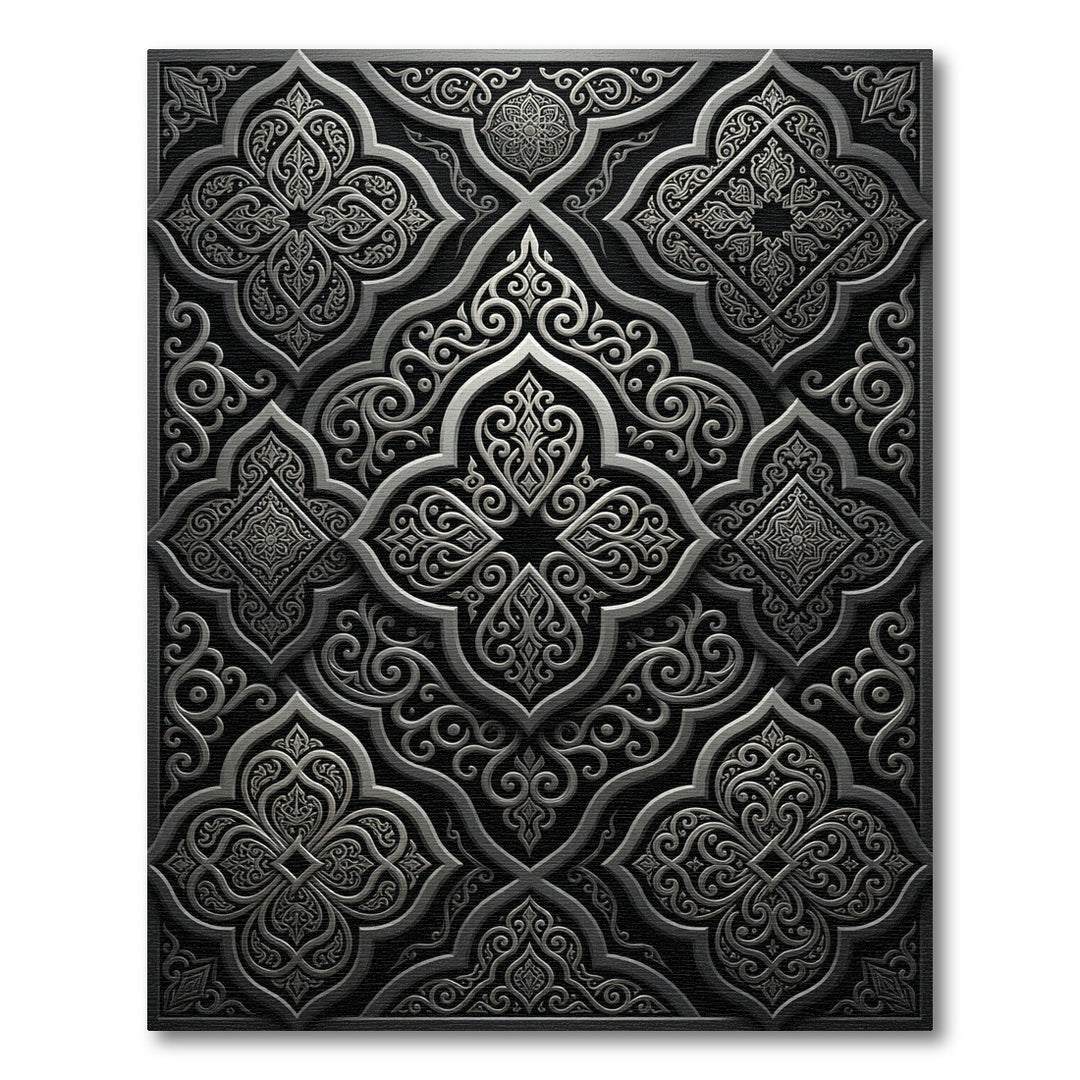 Elegant Silver Arabesque Scroll Rug