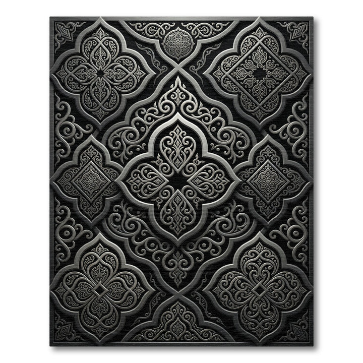 Elegant Silver Arabesque Scroll Rug