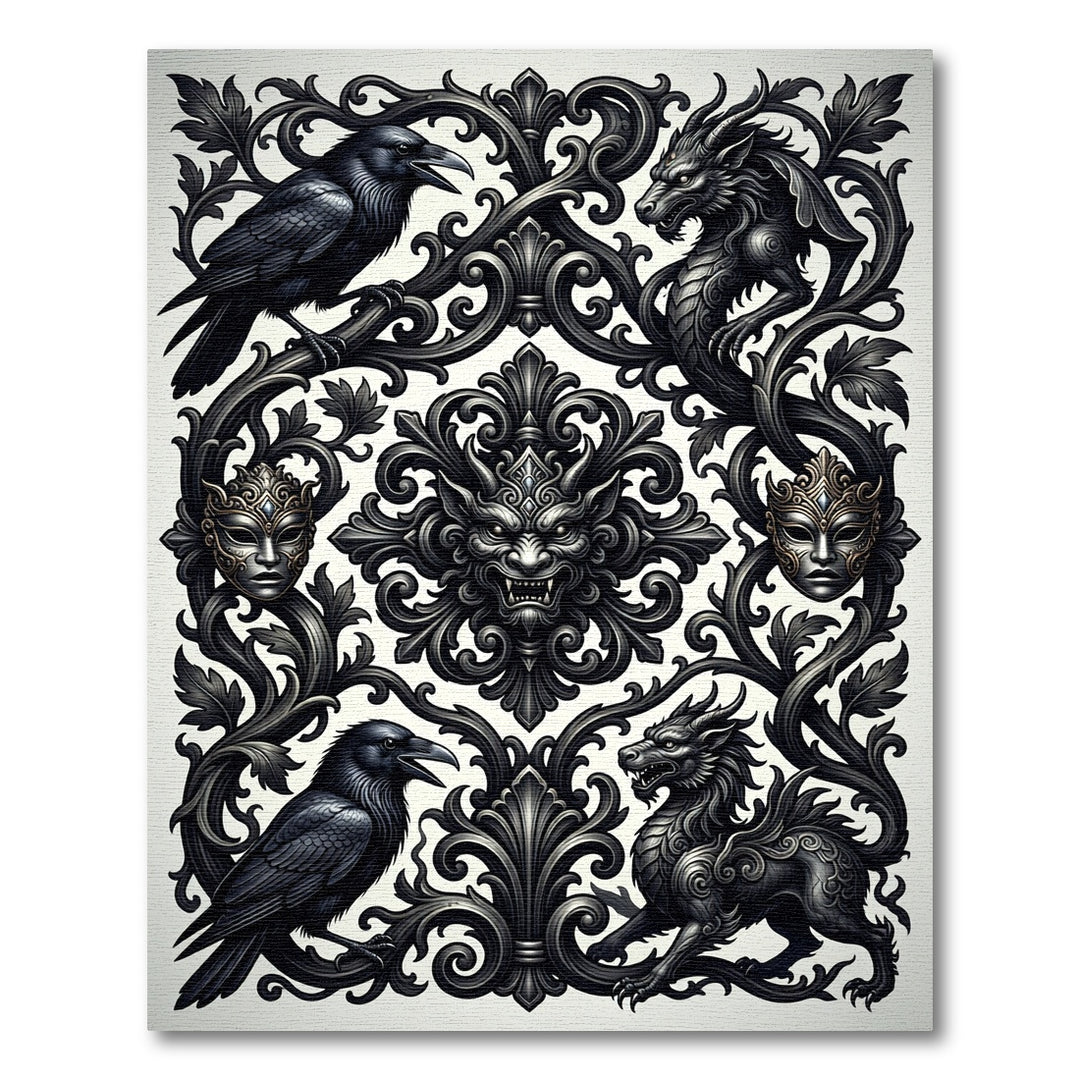 Dark Gothic Raven Dragon Mask Rug