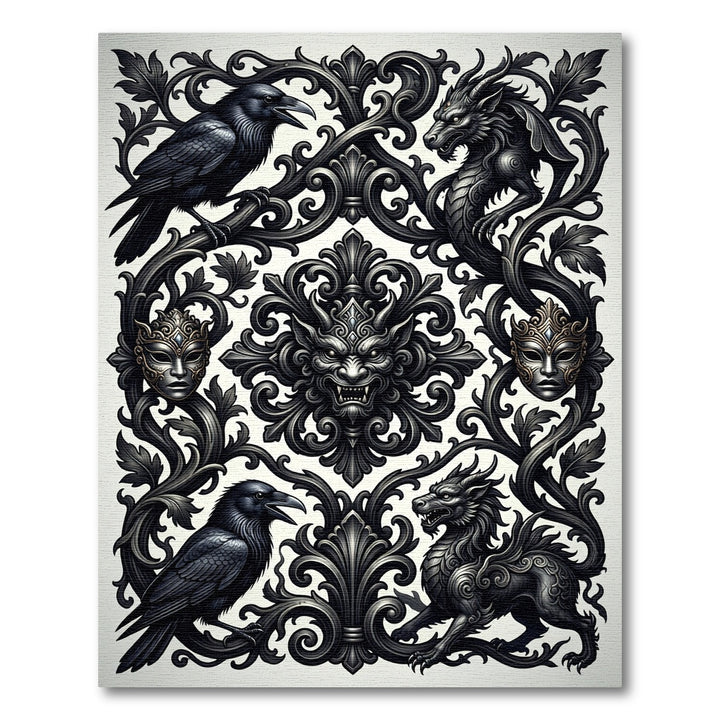 Dark Gothic Raven Dragon Mask Rug