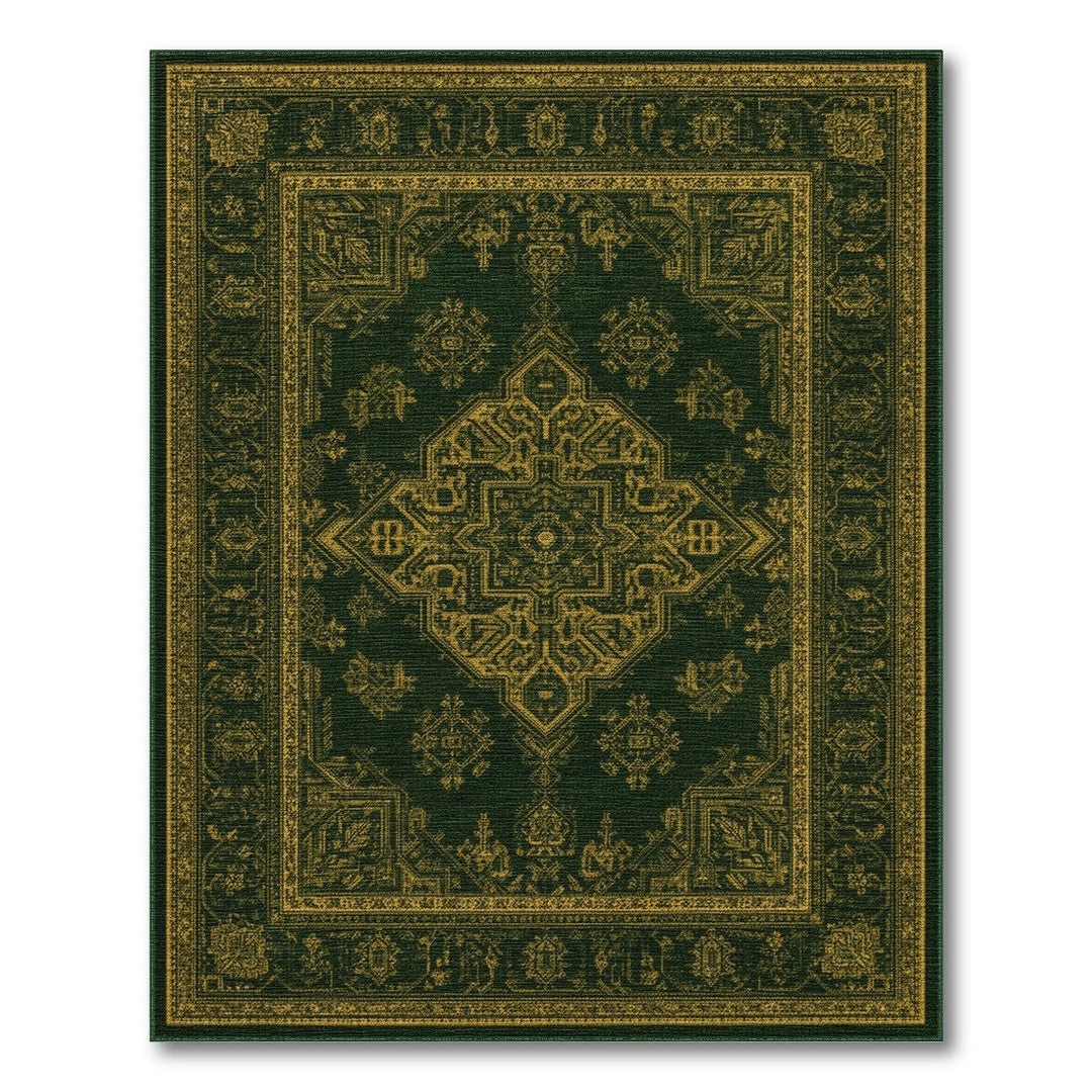 Green Gold Persian Medallion Green Area Rug