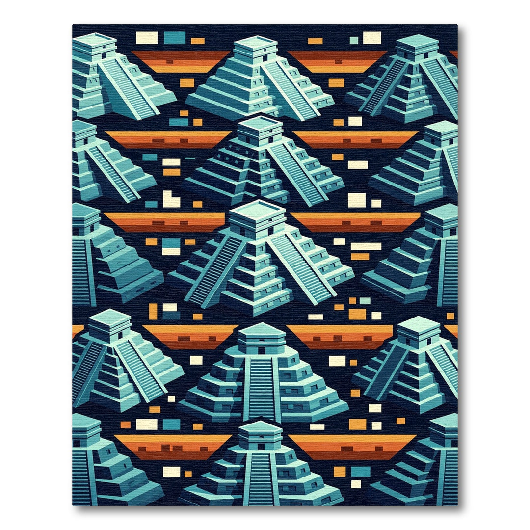 Ancient Blue Temple Geo Pattern Rug