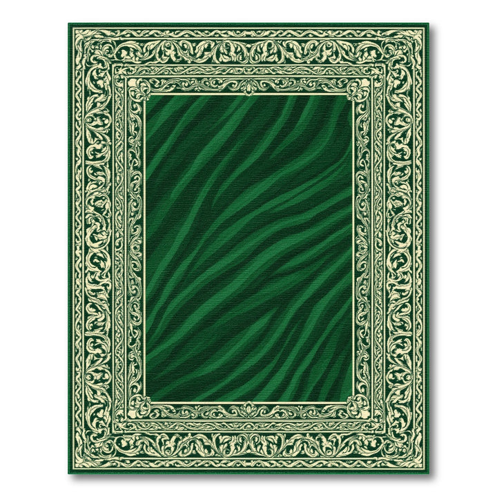Green Zebra Striped Ornate Vintage Area Rug