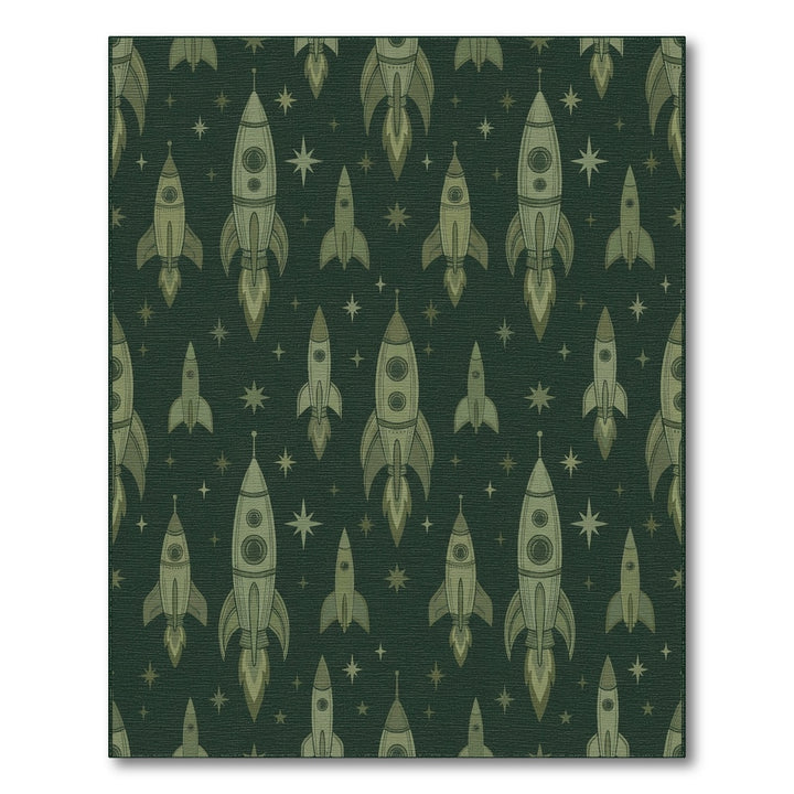 Retro Green Rocket Starburst Print Rug