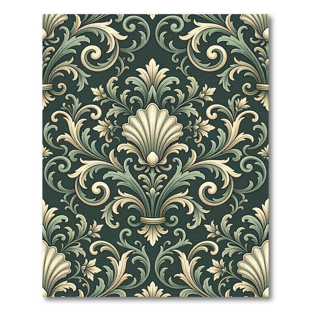 Ornate Green Cream Acanthus Scroll Rug