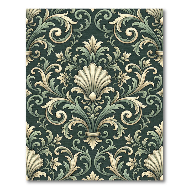Ornate Green Cream Acanthus Scroll Rug