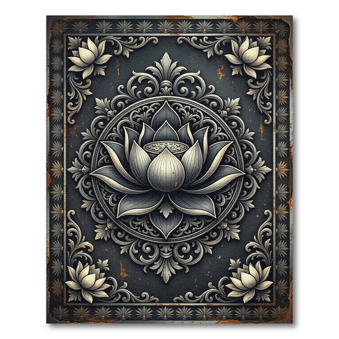 Ornate Lotus Flower Medallion Rug
