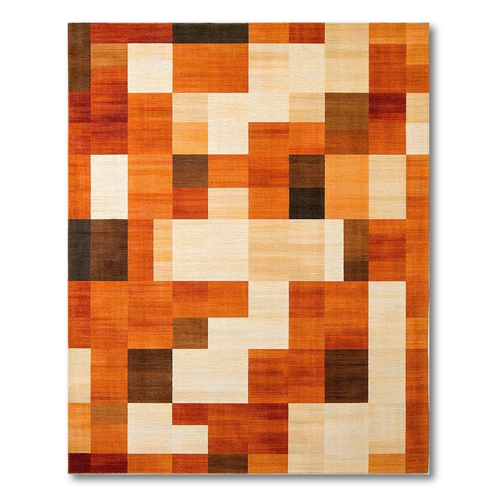 Warm Orange Geometric Block Area Rug