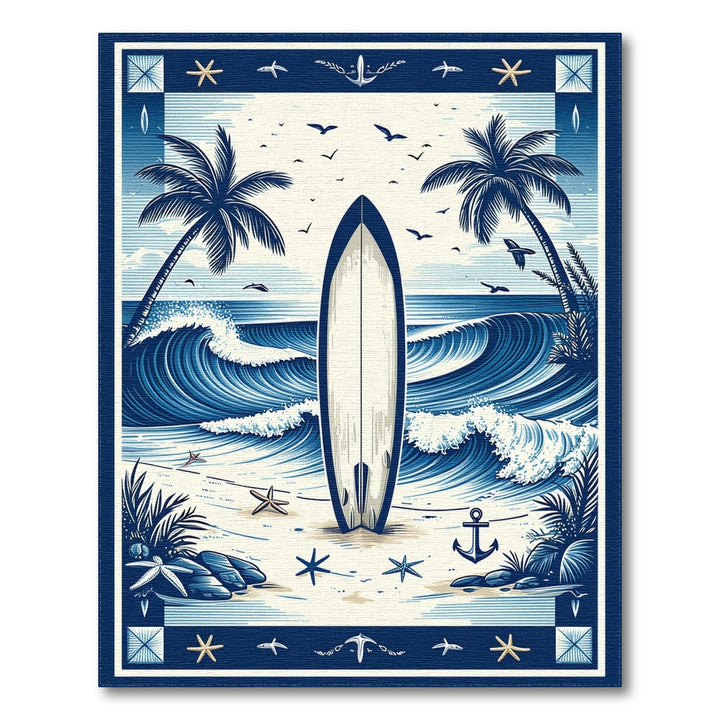 Blue Coastal Surfboard Washable Area Rug