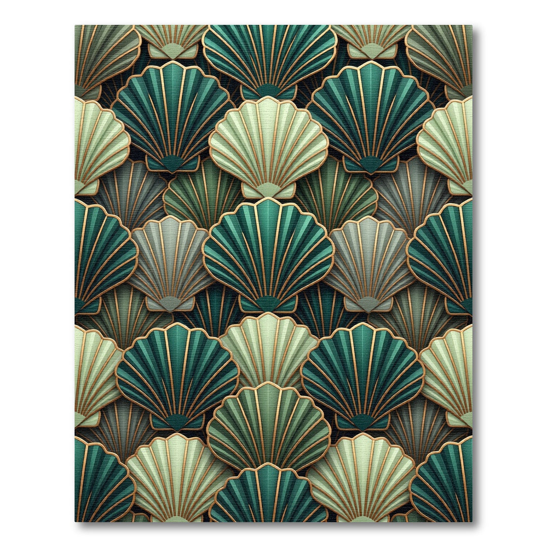 Emerald Green Gold Shell Arrangement Rug