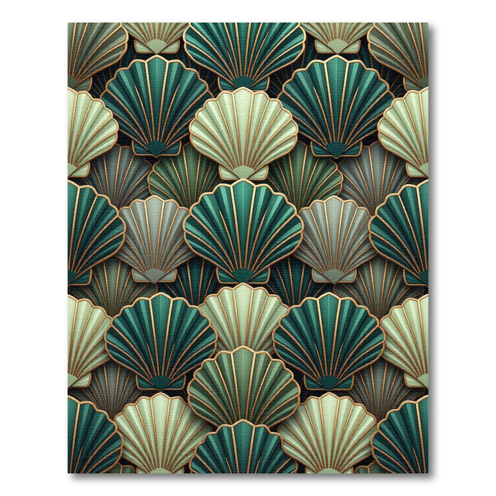 Emerald Green Gold Shell Arrangement Rug