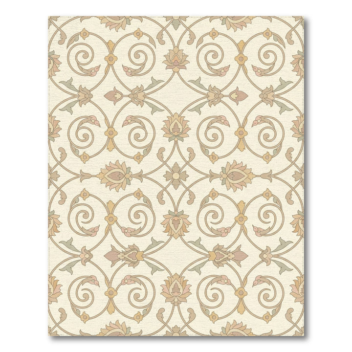 Pastel Floral Scrollwork With Lotus Bloom Rug