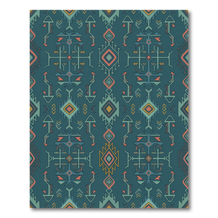 Teal Teal Geometric Tribal Diamond Rug