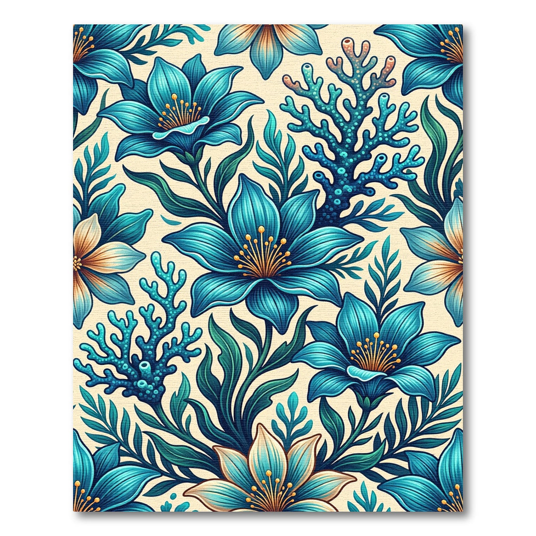 Oceanic Teal Floral Coral Rug
