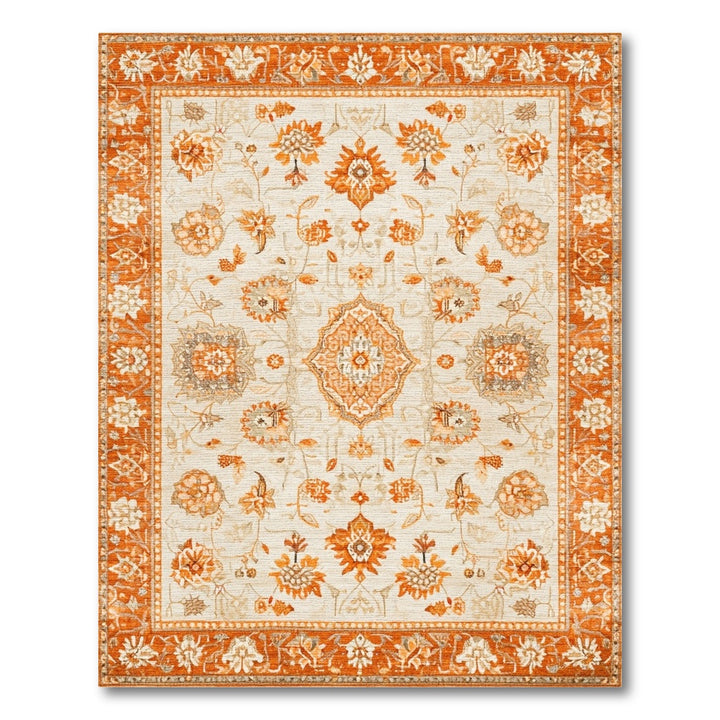 Orange Floral Vintage Area Rug