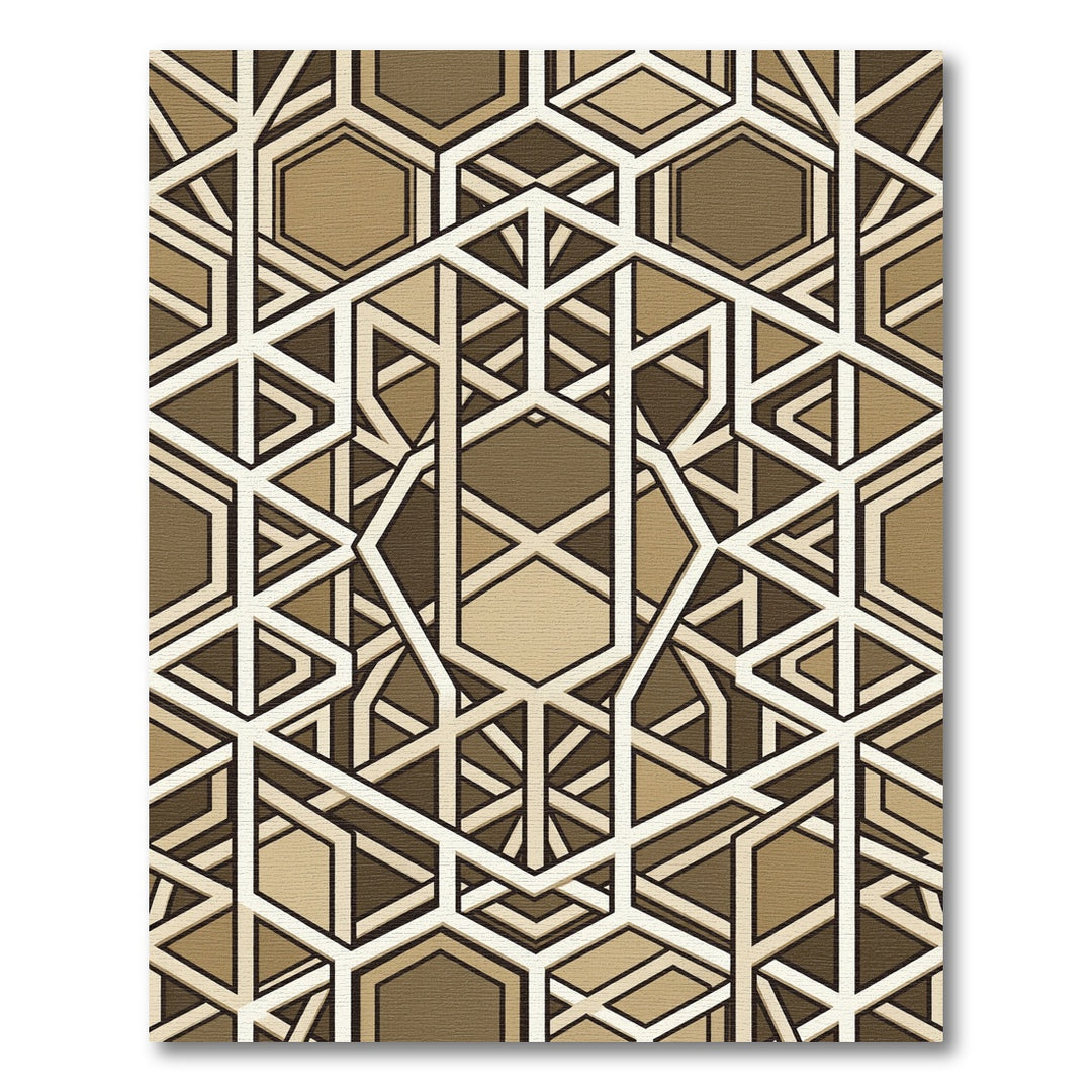 Gold Hexagonal Geometric Art Deco Rug