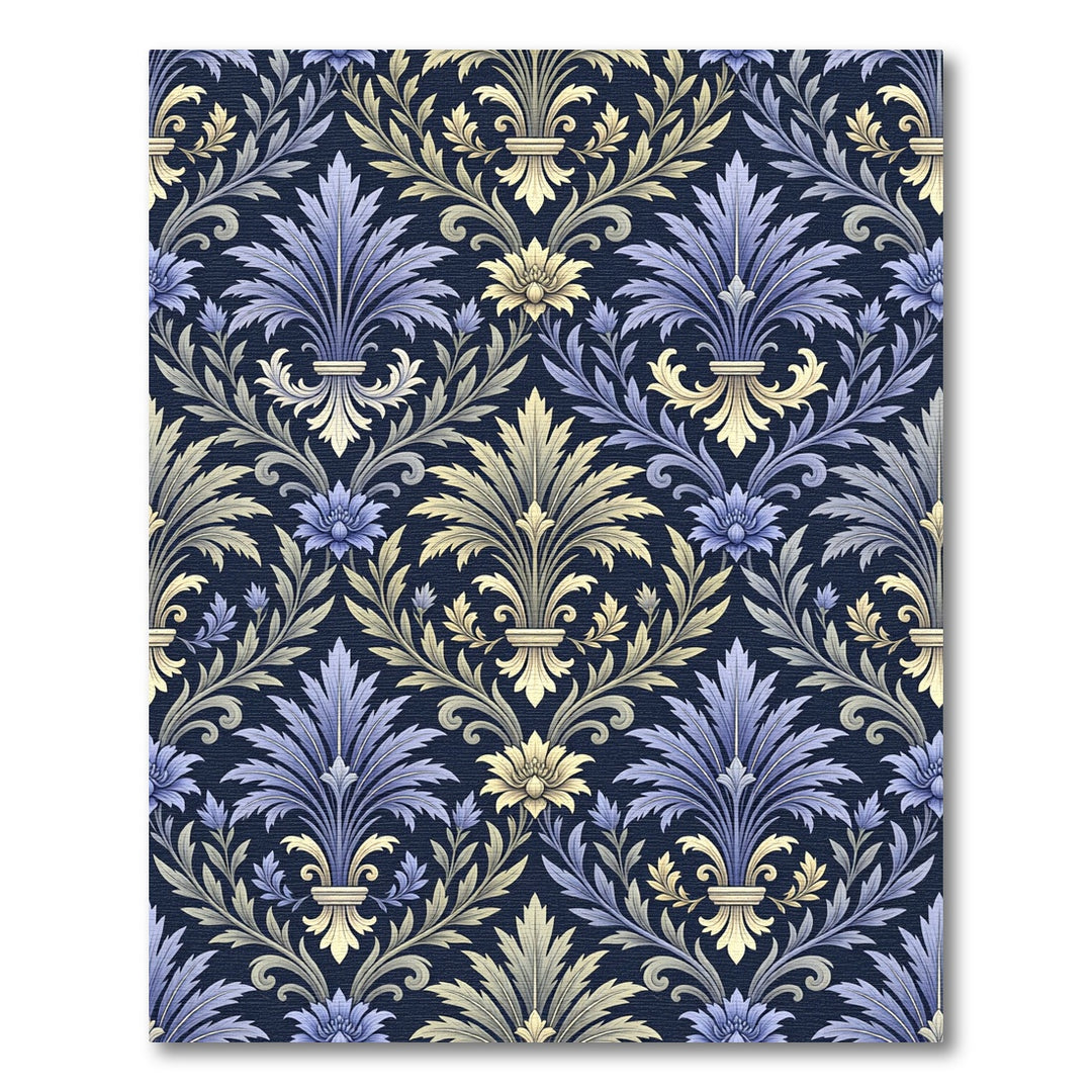 Vintage Blue Yellow Acanthus Scroll Rug