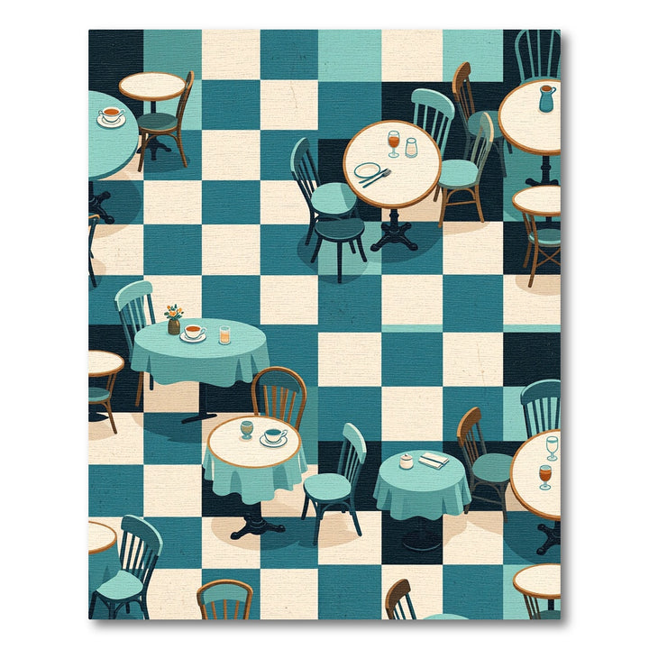 Retro Cafe Checkerboard Tables Rug