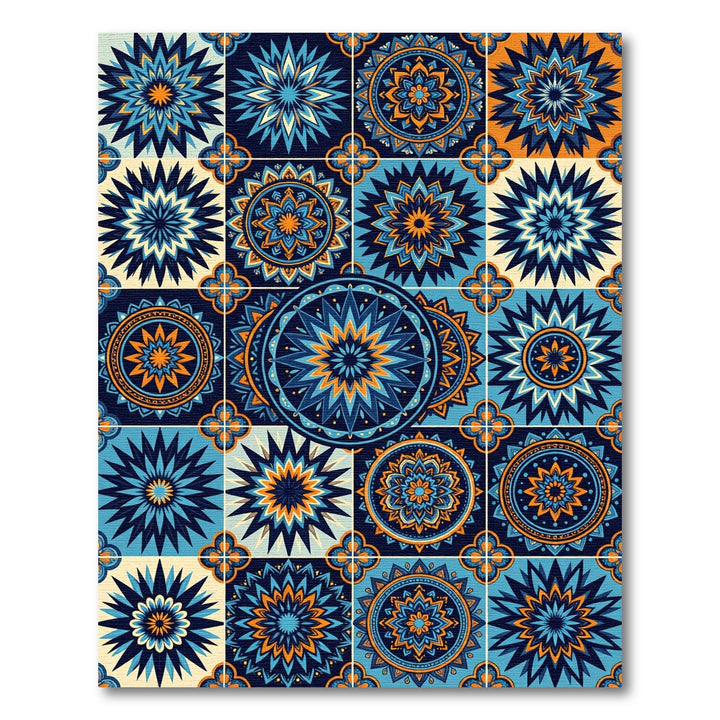 Azure Orange Mandala Tiles Rug