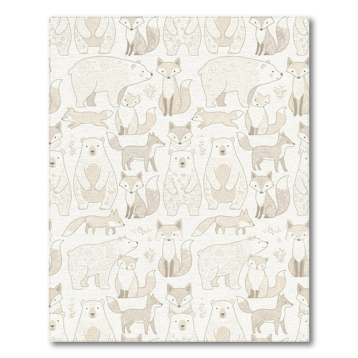Woodland Creatures Beige Bear Fox Repeat Rug