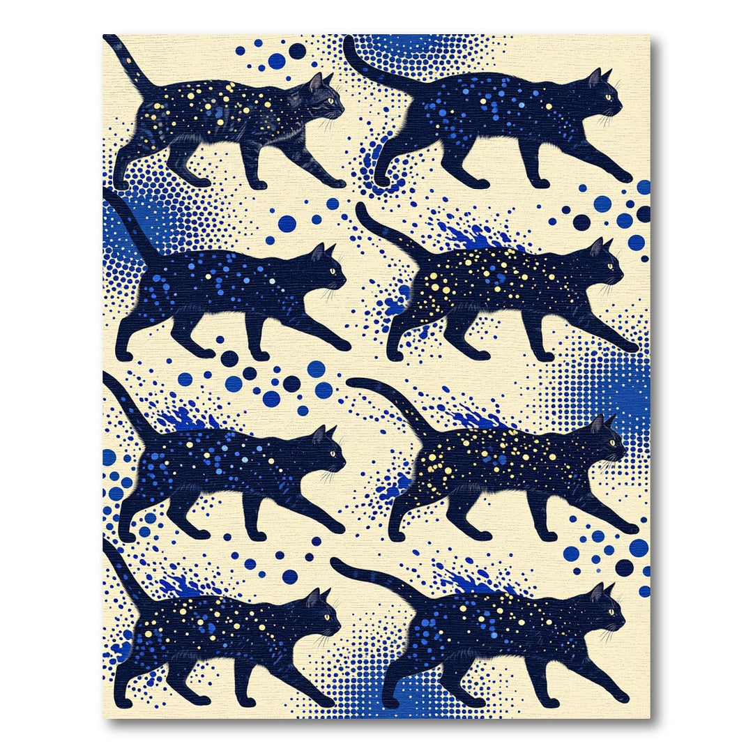 Midnight Black Starry Cat Rug