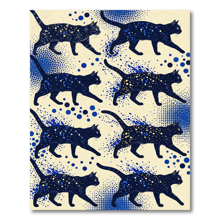 Midnight Black Starry Cat Rug