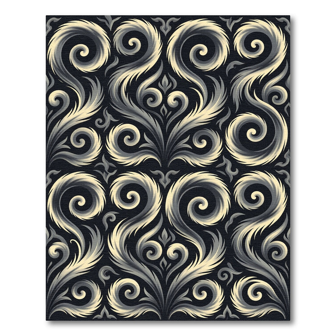 Elegant Black Swirl Floral Rug