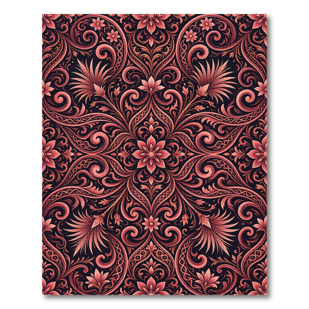 Crimson Floral Scrollwork Rug
