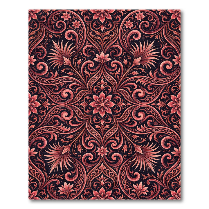 Crimson Floral Scrollwork Rug