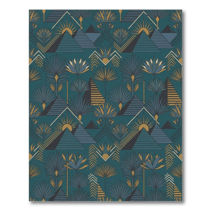 Art Deco Teal Sun Pyramid Floral Rug