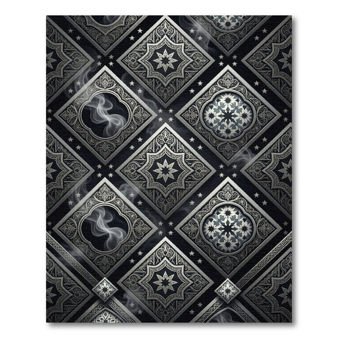 Elegant Silver Geometric Smoke Runner Rug
