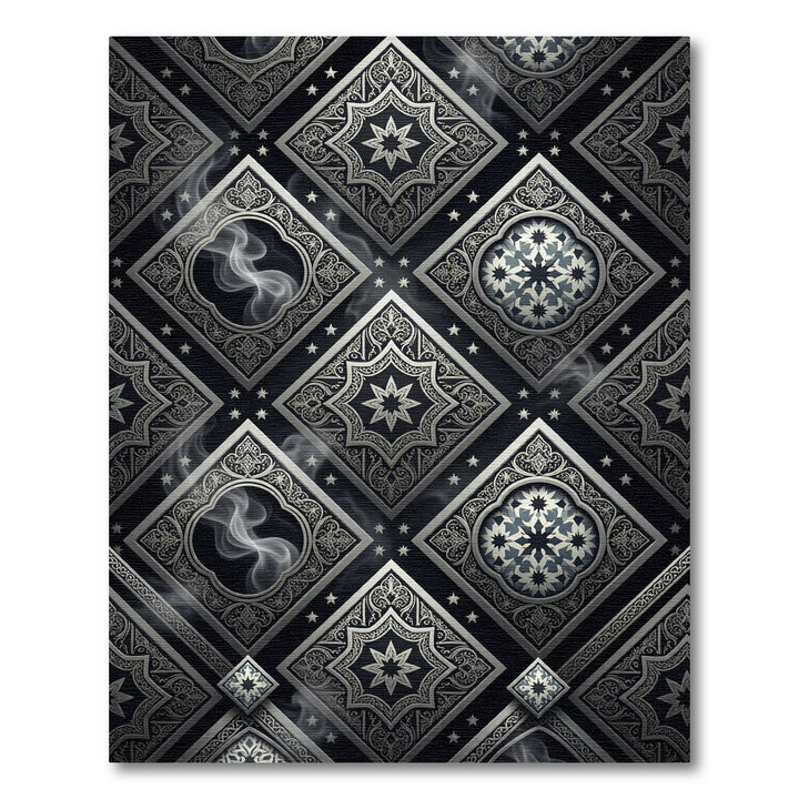 Elegant Silver Geometric Smoke Runner Rug