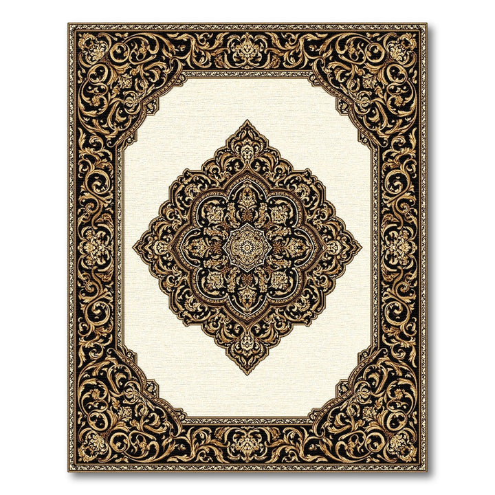 Luxury Black Gold Persian Medallion Area Rug