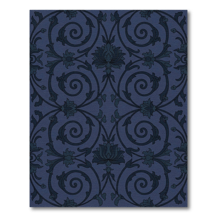 Dark Blue Floral Scroll Work Rug