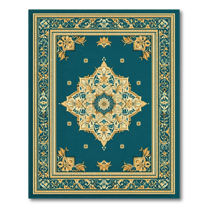 Blue and Teal Gold Floral Persian Area Rug