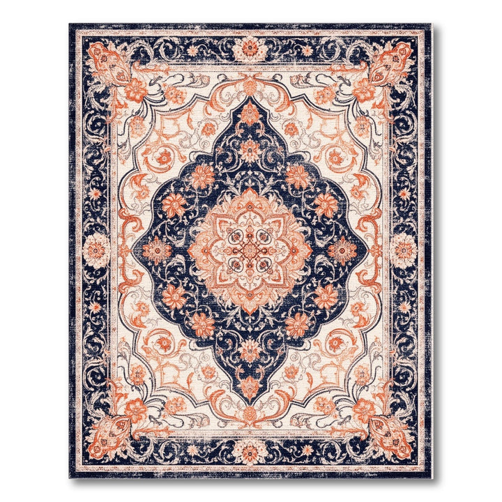 Navy Blue Coral Persian Medallion Area Rug