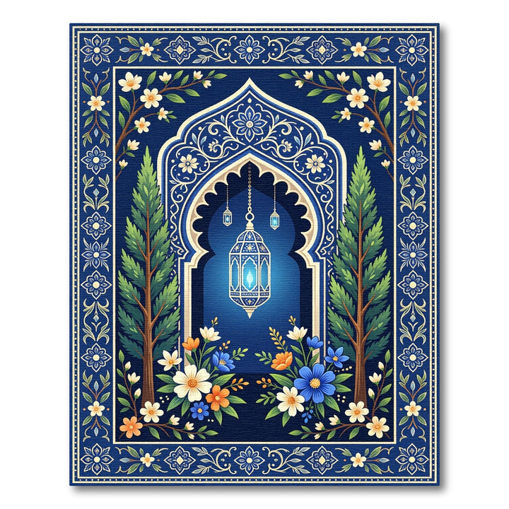 Ornate Blue Lantern Garden Arch Rug