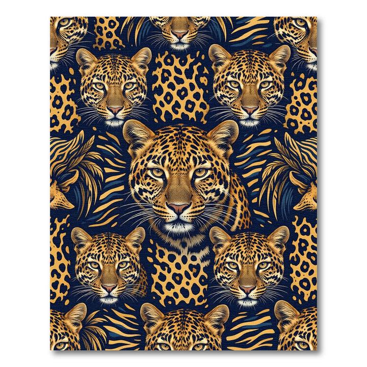 Golden Cheetah Faces Navy Background Rug