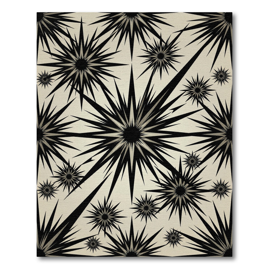 Sharp Starbursts Beige And Black Rug
