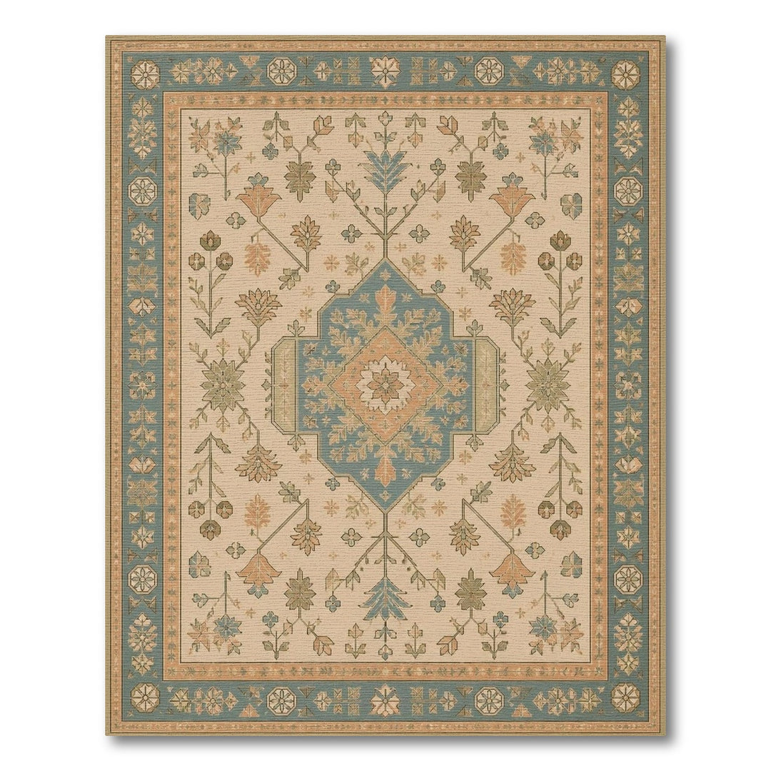 Vintage Teal Floral Medallion Area Rug
